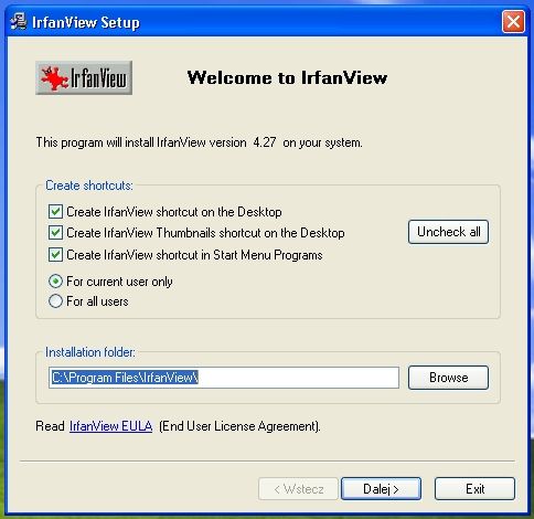 Folder docelowy instalacji irfanview