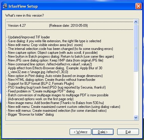Informacje o zmianach w irfanview