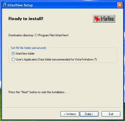 Rozpoczęcie instalacji irfanview